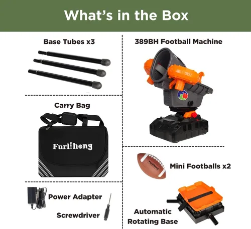 Vista 6 de Furlihong 389BH Máquina de Fútbol Americano para Niños y Adolescentes, Lanzador Automático y Manual, 3 Ángulos Ajustables, Oscilación