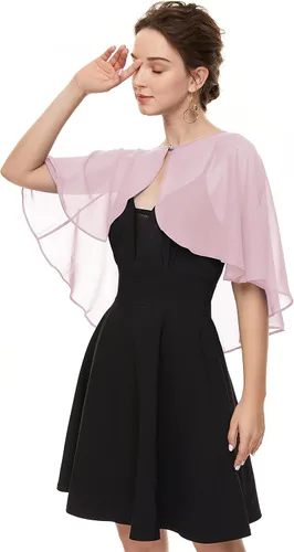 Vista 3 de Chales de gasa suave para cubrir el vestido de noche de boda para mujer Rosa polvoriento