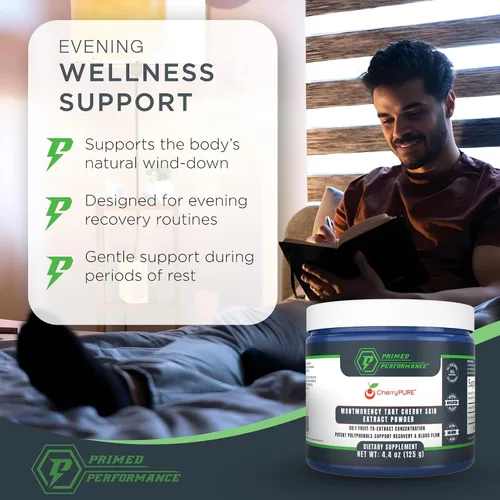 Vista 4 de CherryPURE Polvo de cereza ácida, cereza Montmorency derivada de la piel para la recuperación diaria, 4.41 oz (250 porciones) Supports Exercise