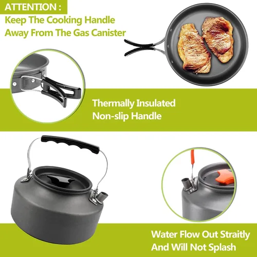 Vista 5 de aiGear Camping Cooking Set Cookware Mess Kit with Storage Bag Pot Pan Set Camping Accessories for Outdoor Camping Hiking Picnic Portable and