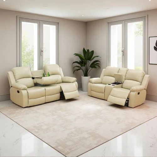 Vista 52 de Sofá reclinable manual, sofá reclinable de lujo de 3 plazas, sofá reclinable con portavasos y mesa de café, sofá de cuero sintético para sala