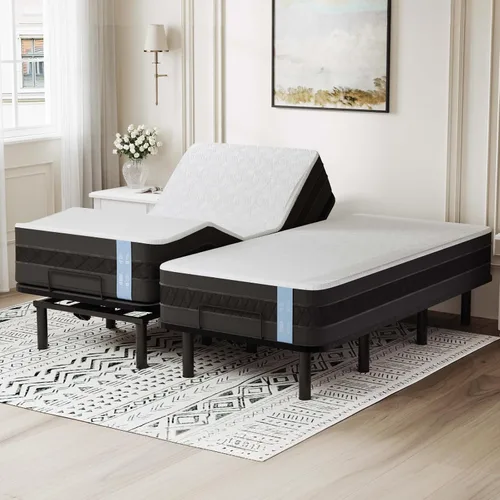 Vista 13 de FLEXISPOT Base de cama ajustable individual XL + colchón de espuma viscoelástica de gel refrescante de 12 pulgadas, masaje, inclinación de cabeza