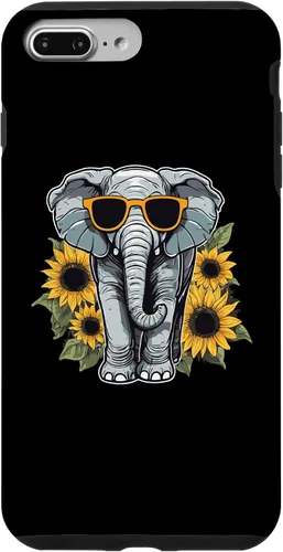 Vista 12 de Elephant with Sunglasses and Sunflowers Case for iPhone 16