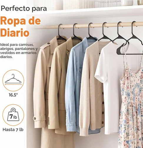 Vista 3 de HOUSE DAY Perchas de Plástico Premium Paquete de 10, Perchas para Ropa que Ahorran Espacio, Colgador Resistente para Abrigos - Organizadores de Negro