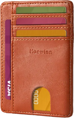 Vista 16 de Hoewina Cartera delgada para hombre, bolsillo frontal minimalista con bloqueo RFID, billetera de cuero delgada para tarjetas de viaje, regalos