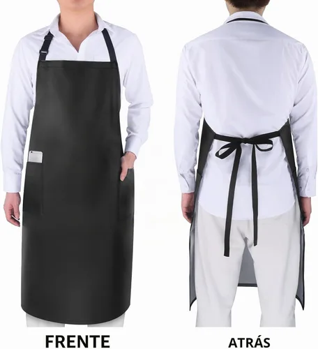 Vista 7 de Gotega Waterproof Rubber Apron Adjustable Dishwasher Apron Negro con 2 bolsillos