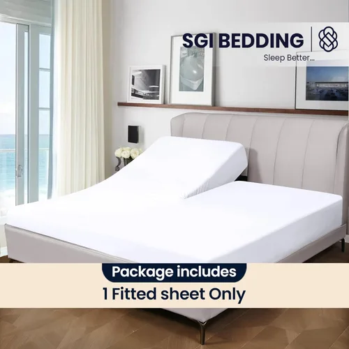 Vista 2 de SGI bedding Sábana bajera ajustable Queen Split Top de 28 pulgadas con cabezal flexible SOLO 100% algodón egipcio 1000 hilos Sábana bajera Flex Top