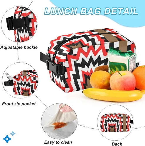 Vista 5 de Geométrico Agujero A Cuadros Negro Rojo Mochila Para La Escuela Y Bolsa De Almuerzo Bolsa Escolar Y Caja De Almuerzo Set Para Niños De 8-10 Años