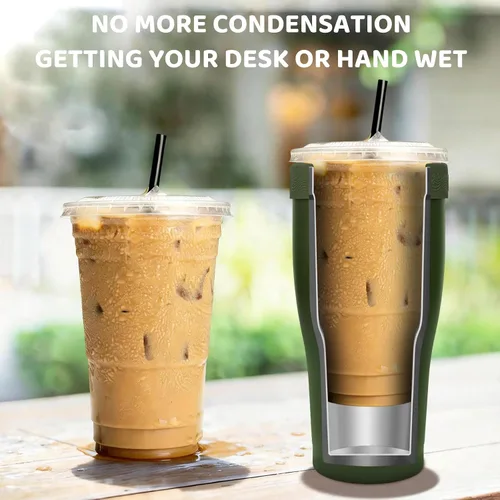 Vista 4 de Funda universal para café helado, aislante de acero inoxidable de 32 onzas, se adapta a tazas Starbucks/Dunkin/McDonalds, doble pared reutilizable