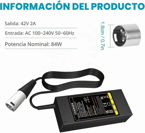 Vista 7 de Futurebatt Cargador de batería de bicicleta eléctrica Salida 42v 2a con conector XLR de 3 pines macho para 36 V Ebike adaptador de batería Cable