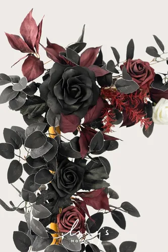 Vista 3 de Ling's Moment Guirnalda de Flores Artificiales Negra Burdeos de 5 Pies, Hojas de Rosas Falsas, Guirnalda Floral, Flores de Arco, Enredadera