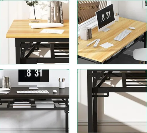 Vista 4 de Escritorio para computadora, mesa de estudio, multifuncional, escritorio para computadora portátil, estación de trabajo plegable con almacenamiento