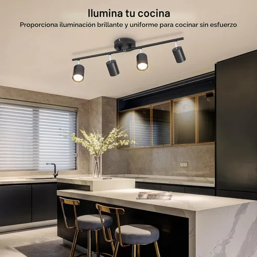 Vista 2 de Ketom Luminarias de Riel de Techo de 4 Luces, Foco LED de Techo Negro GU10, Kit de Luz de Riel Moderno para Cocina Pasillo Sala de Estar