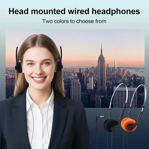 Vista 4 de Auriculares retro sobre la oreja con cable, auriculares vintage actualizados con aros, auriculares estéreo de alta fidelidad, auriculares ligeros