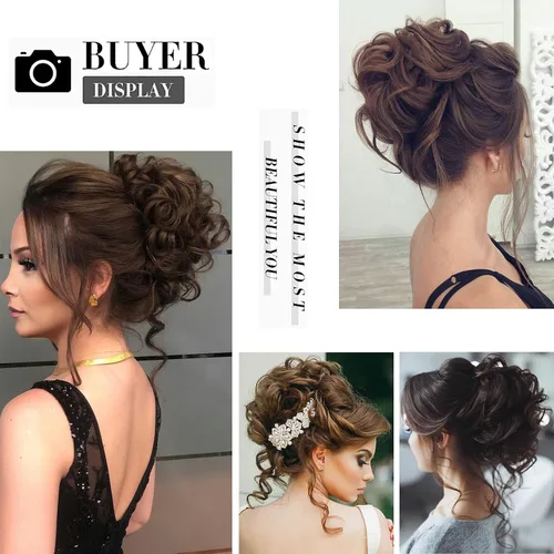 Vista 5 de Elaine Extensión de Coletero Grande y Desordenado, Rizos de Cabello Sintétcio, Coleteros Ondulados Grandes, Trenza Gruesa para Mujeres (#Blanco)