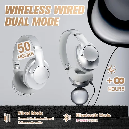 Vista 6 de Xmenha BT048S Auriculares inalámbricos y con cable sobre la oreja, negro, batería de 50 horas, Bluetooth 5.4, ANC, viajes y deportes