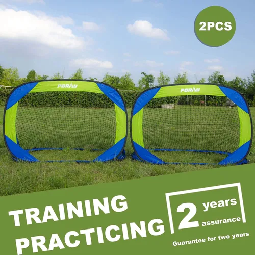 Vista 8 de Porayhut Juegos de portería de fútbol y pelotas desplegables para entrenamiento, juego de 2, fácil montaje con bolsa de transporte compacta, regalo