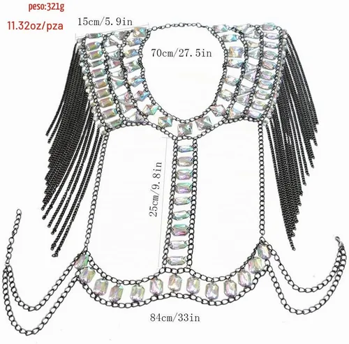 Vista 2 de Cadena de cuerpo sexy para mujer, joyería para la noche, disfraz, collar de hombro Negro - Cadena de hombro