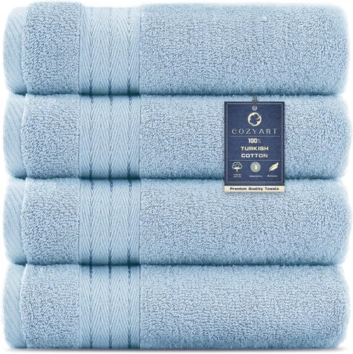 Vista 26 de COZYART - Juego de 6 toallas de baño de algodón turco, color azul claro, suaves, altamente absorbentes y duraderas, 19.17 oz/yd², incluye 2 toallas