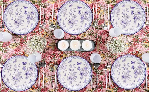 Vista 7 de 40 piezas de suministros de fiesta de flores azules y blancas florales blancas y azules platos de papel florales de 7 pulgadas, platos de fiesta
