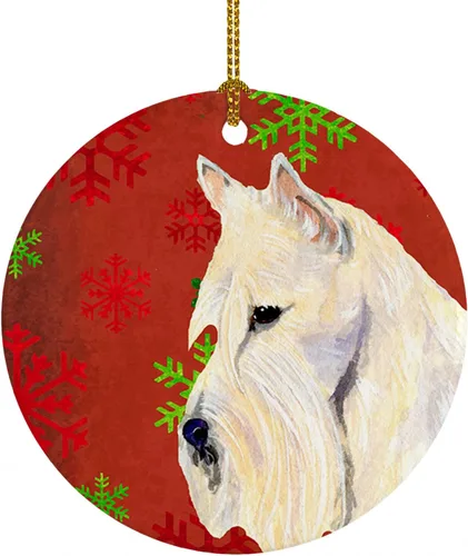 Vista 49 de Caroline's Treasures Affenpinscher - Adorno de cerámica para colgar en el árbol de Navidad con copos de nieve rojos y verdes, para el hogar