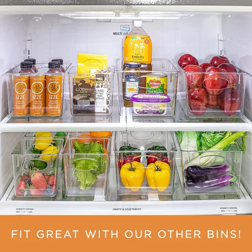 Vista 2 de Sorbus Contenedores cuadrados transparentes para refrigerador, organizador de despensa de plástico grueso y resistente, organizador de gabinete