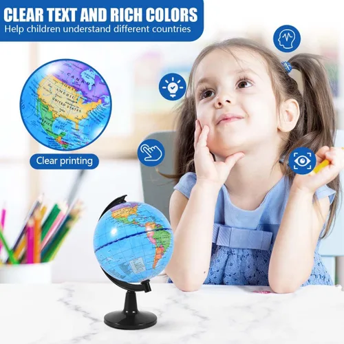 Vista 4 de KISEER Globo de mundo giratorio de 4 pulgadas con soporte para niños, aprendizaje de geografía, aula, educación u oficina, decoración del hogar