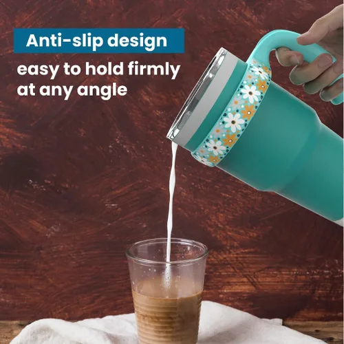 Vista 4 de For YETI Handle - Vaso de 30 onzas, compatible con mango de vaso YETI de 30 onzas, diseño floral pequeño, turquesa, paquete de 1