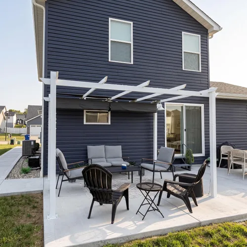 Vista 19 de PURPLE LEAF Pergola retráctil de 10 x 10 pies, pérgola blanca, toldo extra, azul marino Extra roof shields canopy, anchored thick post reduce sway