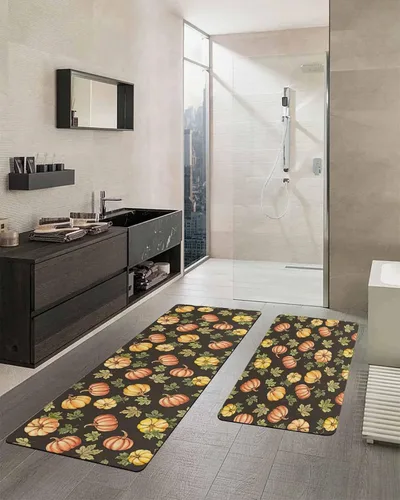 Vista 2 de Fall Autumn Pumpkin Bath Mat for Tub,Non Slip Bathroom Floor Runner Rug Quick Dry & Absorbent Diatomaceous Earth Shower Sink Kitchen