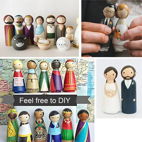 Vista 5 de HOIGON 30 muñecas de madera de 3.5 pulgadas, muñeca de madera sin terminar de 3.543 in para manualidades, boda, decoración de pasteles, pintura