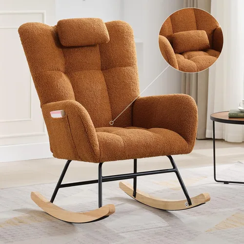 Vista 9 de Silla mecedora tapizada para guardería, mecedora tapizada con asiento acolchado con respaldo alto, silla auxiliar cómoda