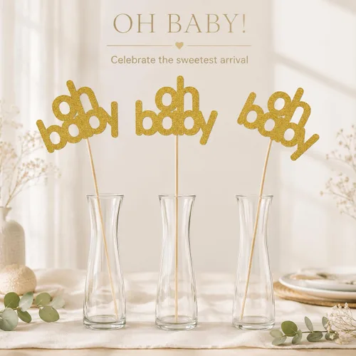 Vista 8 de Gold Oh Baby - Juego de 12 palos de mesa de doble cara para baby shower