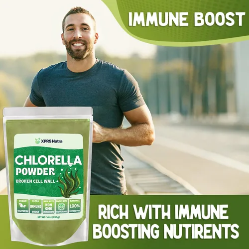 Vista 4 de XPRS Nutra Chlorella Powder - Polvo de clorofila de pared celular rota para inmunidad - Chlorella vegana amigable para proteínas completas (16 onzas)