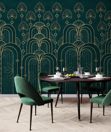 Vista 5 de Murwall Art Deco Wallpaper Soft Geometric Wall Mural Modern Fan and Arches Art Wallpaper