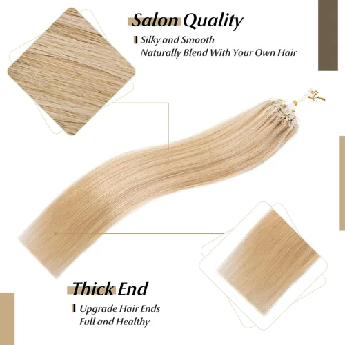 Vista 290 de SEGO Extensiones de cabello humano con micro cuentas, extensiones de cabello humano con micro bucle, lacio, natural, fusión fría, 1.76 oz/paquete
