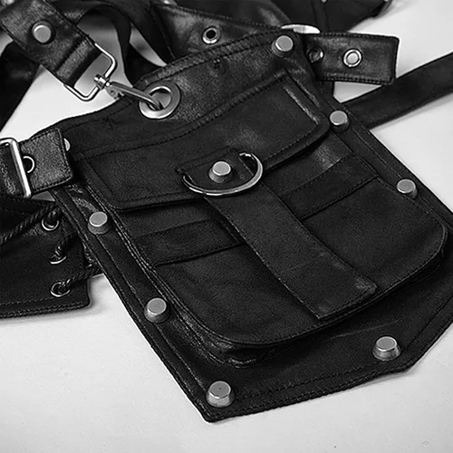 Vista 6 de gzqirun Cinturón para hombre con arnés de pecho Steampunk de cuero PU armaduras de hombro soldado gótico mujer Moto y brazo bolsa hombres