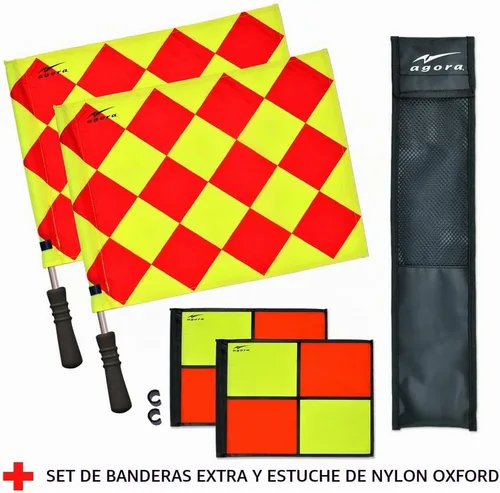 Vista 2 de AGORA Pro Line Duo Premium - Banderas giratorias de árbitro de fútbol con funda, color rojo y amarillo