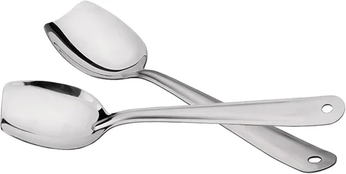 Vista 8 de IMEEA Juego de 2 cucharas de cocina compactas de fondo plano de 8 pulgadas, cuchara de cocina ranurada y sólida de acero inoxidable 18/8, cuchara