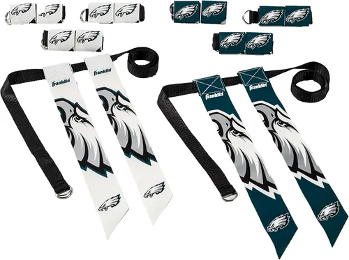 Vista 12 de Franklin Sports NFL - Conjuntos de fútbol con bandera del equipo de la NFL, cinturones + banderas, para niños + adultos, se adapta a cintura