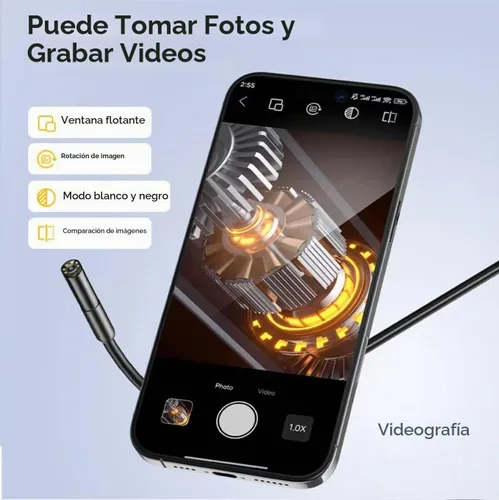 Vista 4 de Cámara endoscopio HD 1920P de 9.8 pies con luz, boroscopio con 8 luces LED ajustables, USB tipo C, cámara de inspección con cable de serpiente