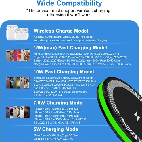 Vista 6 de Samsung S26 Ultra Cargador inalámbrico Almohadilla de carga rápida de 15 W para Galaxy S26+ S25 Ultra FE S25+ Z Fold Flip7 S24 Ultra S24+ S23, Pixel