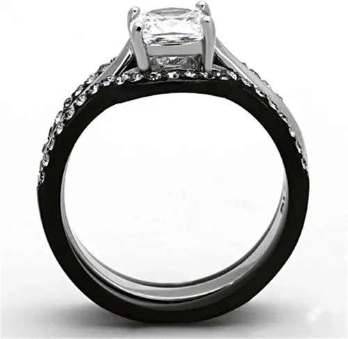 Vista 5 de Marimor Jewelry His and Hers 4 Piece Black Stainless Steel Wedding Engagement Ring and Classic Band Set