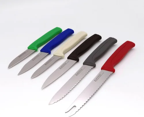 Vista 8 de MATTSTONE HILL - Juego de cuchillos de cocina para pelar, acero alemán, negro, azul, verde, rojo