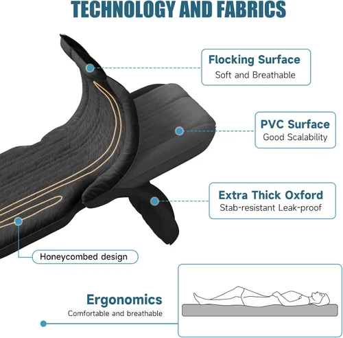 Vista 3 de SUV Air Mattress Double-Sided Flocking Car Mattresses for Car Bed, Travel Camping Sleeping Bed with Air Pump 2 Pillows Negro Suv