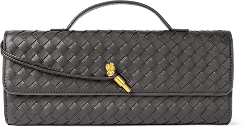 Vista 22 de Joryin Bolso tejido para mujer, bolso de mano de cuero tejido, bolso cruzado, bolso formal de noche, cuero vegano