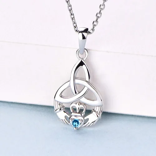 Vista 4 de JO WISDOM Collar con colgante de corazón celta irlandés de plata de ley 925 con piedras natales