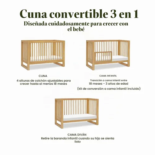 Vista 6 de NAMESAKE Nantucket - Cuna convertible 3 en 1 con kit de conversión de cama para niños pequeños en miel, certificado Greenguard Gold