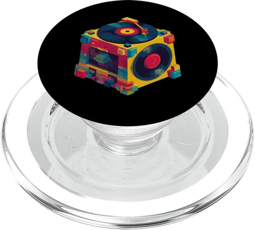 Vista 8 de Dados de vinilo coloridos con diseño retro de tocadiscos PopSockets PopWallet para MagSafe