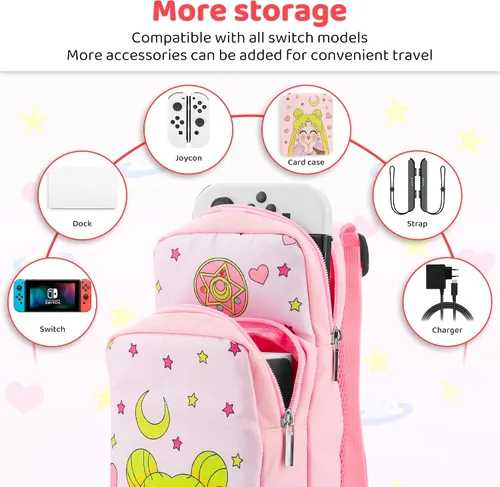 Vista 3 de FUNDIARY Bolsa de viaje para Nintendo Switch, funda de transporte OLED y Lite, juego de bolsa de hombro portátil para Switch, accesorios de mochila